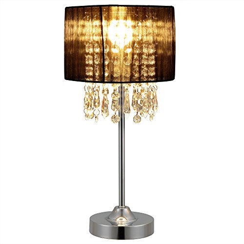 Lampe de Bureau Élégante Lampe de Table Stylée Liseuse avec Cristaux Synthétiques E14 Métal Hauteur 40 cm Noir