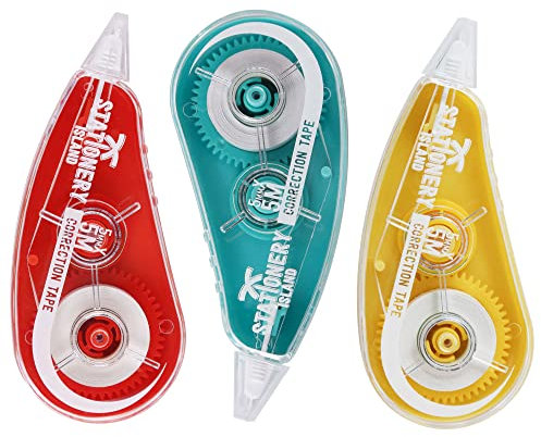 STATIONERY ISLAND Korrekturroller 3er Pack, Mini Korrekturmaus, Korrekturband 6m x 5mm, Kleberoller Maus Roller Schulsachen Correction Tapes, Für Schüler, Büro, Klebemaus, Fotokleber Fotoalbum