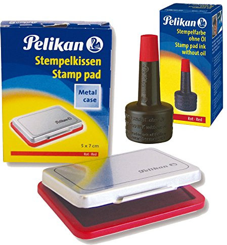 Pelikan Stempelkissen 3, getränkt, 70 x 50 mm, (Frustfreie Verpackung) + 28 ml, rot