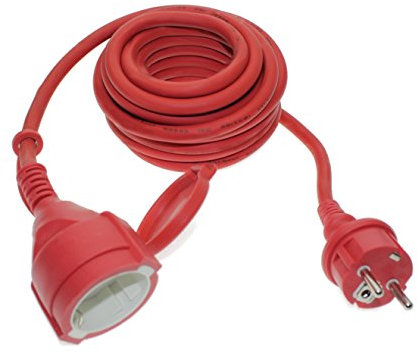 Outdoor Verlängerungskabel 5m IP44 – TG-5MCR Gummikabel H07RN-F 3G1,5mm² – Schuko-Stecker & Kupplung mit Kindersicherung – Baustellenkabel für Garten, Camping, Außenbereich – Rot