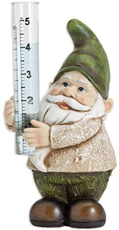Bits and Pieces Garden Décor-Hand Painted Gnome Rain Gauge Sculpture for Your Garden, Lawn or Patio - Charming, Durable, Weather Resistant Polyresin Statue