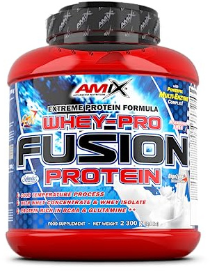 AMIX - Proteína Whey - Pure Fusion - 2,3 Kg - Concentrado de Suero Ultra Filtrado - Proteína Isolada con Splenda - Contiene L-glutamina - Proteínas para Aumentar Masa Muscular - Sabor Coco - Chocolate