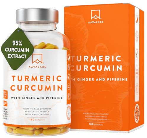 Turmeric and Black Pepper Capsules with Ginger Root Extract - Not Turmeric Tablets - 95% Curcumin Extract, Ginger & Piperine - 180 Capsules - 3 Months Supply - Vegan