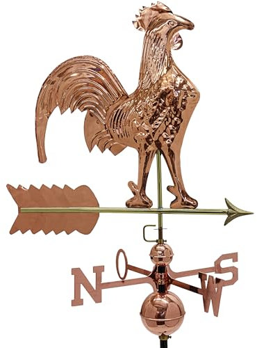 STILISTA Wunderschöner großer 3D Relief Wetterhahn aus Kupfer mit Fuß Wetterfahne Gesamthöhe 133cm, Gewicht 4kg