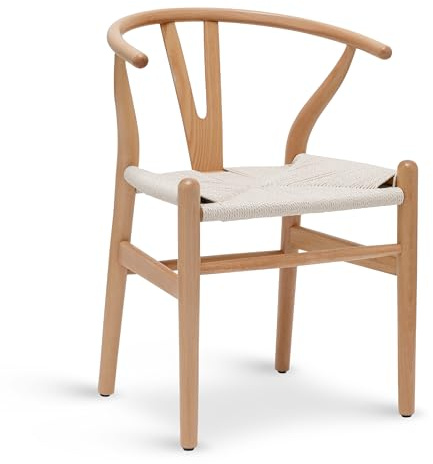 POLY & BARK Weave Dining Chair – Mid-Century Modern Wishbone Dining Chair with Arms, Solid Wood Frame, Indoor Use – Oak – Single - Ideal for Dining Room, Kitchen, or Stylish Accent Setting