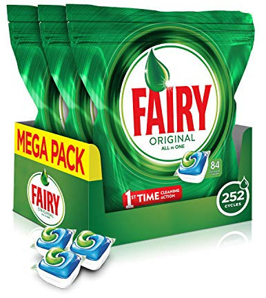Fairy Original All-in-One Dishwasher Tablets, 84 Per Pack (Pack of 3, 252 Tablets)