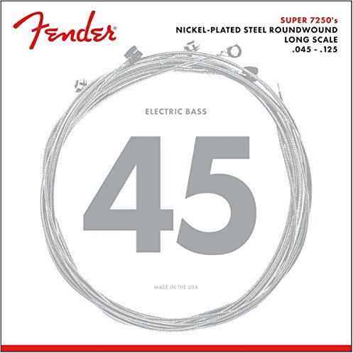 Fender 7250 Bass Strings, Nickel Plated Steel, Long Scale, 7250-5M .045-.125 Gauges, (5)