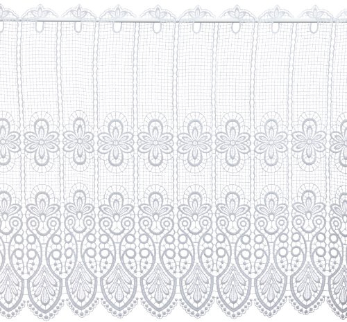 Plauener Spitze by Modespitze, Gardine - Scheibengardine für Stangendurchzug, Guipure Spitze - hochwertige Stickerei, Höhe 62 cm, Breite 144 cm, Farbe Weiß