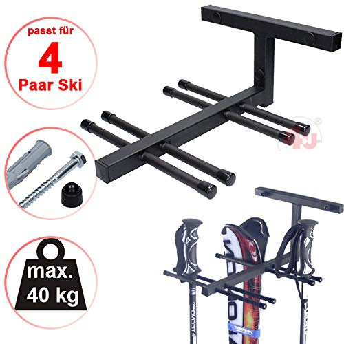 4U® Skihalter für 4 Paar Ski Skiträger Skistöcke Nordic Walking Stöcke Wandhalter Ski Gerätehalter