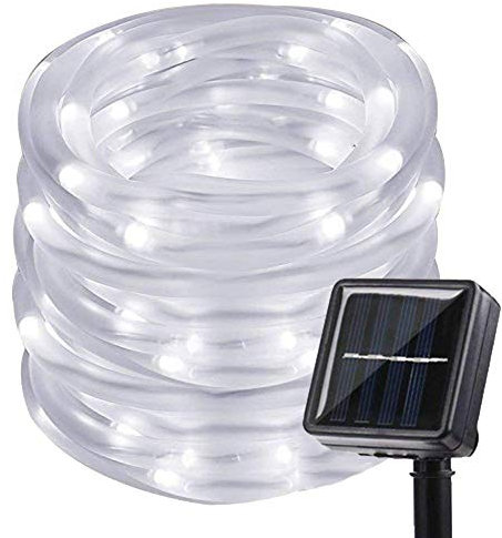 KEEDA Solar-Lichterkette, 11,9 m, 100 LEDs, Kupferdraht, wasserdicht, für den Außenbereich, Weihnachtssternen-Lichterkette, hohles Rohr, 2 Leuchtmodi, Weiß