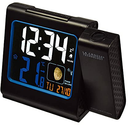 La Crosse Technology WT551 Réveil Radio Piloté avec Projection Ecran Couleurs - Noir