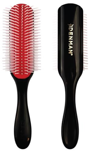 Denman Curly Hair Brush D4 (Black & Red) 9 Row Styling Brush for Styling, Smoothing Longer Hair and Defining Curls - For Women and Men