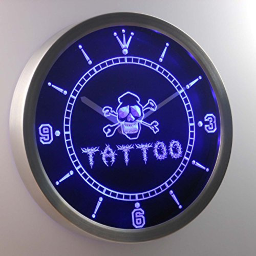 nc0339-b Tattoo Shop Skull Head Bar Beer Neon Sign LED Wall Clock Uhr Leuchtuhr/Leuchtende Wanduhr