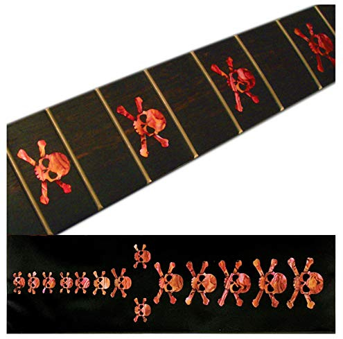 Inlay Sticker Griffbrett Position Marker für Gitarren & Bass - Skulls - Abalone Rot