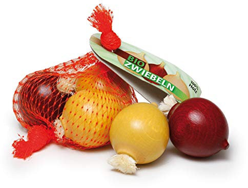 Erzi 12044 Zwiebeln im Netz aus Holz, Kaufladenartikel für Kinder, Rollenspiele