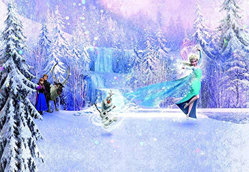 Komar - Disney - Fototapete FROZEN FOREST- 368 x 254 cm, Tapete, Wand Dekoration, Eiskönigin, Elsa, Anna, Olaf - 8-499, Weiß/Grau/Blau
