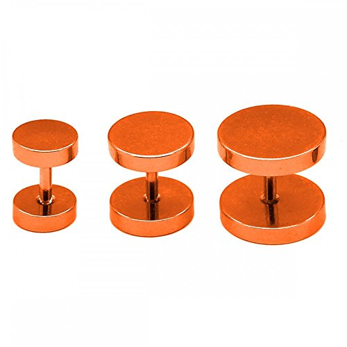 SoulCats® 2 Fakeplugs Fake Plug Tunnel Piercing Örhängen Män svart silver apelsin 8 mm