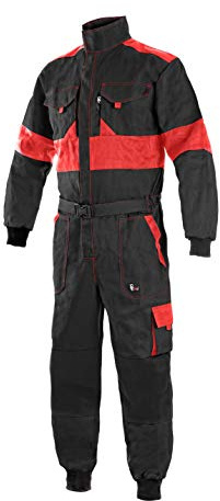 LUXY Canis CXS Robert Arbeitsoverall Herren Arbeitsanzug Schutzanzug Reißverschluss Overall Einteiler für Maler Baumwolle Gärtner Rallye Kombi Mechaniker Taschen Schutzkleidung; schwarz mit rot;