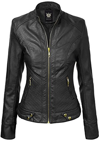 Lock and Love LL WJC747 Womens Dressy Vegan Leather Biker Jacket M BLACK