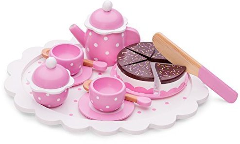 New Classic Toys- Servizio da tè/caffè con Torta da Taglio Giocattoli da Cucina e Cibo, Colore Rosa, 5 Pezzi, 10620