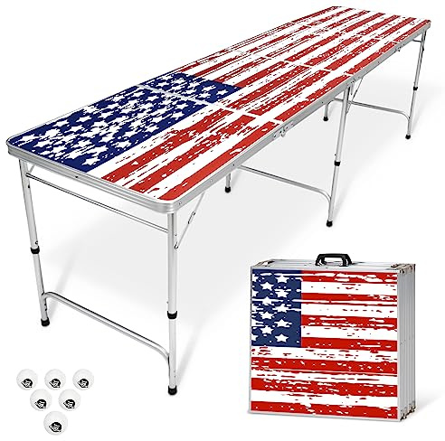 GoPong 8 Foot Portable Beer Pong / Tailgate Tables (Black, Football, American Flag, or Custom Dry Erase)