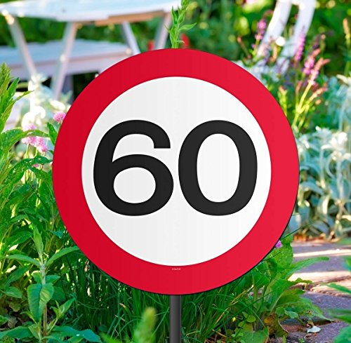 Folat Gartenschild für Geburtstagsparty, Verkehrsschild, 60. Geburtstag, Rot/Weiß