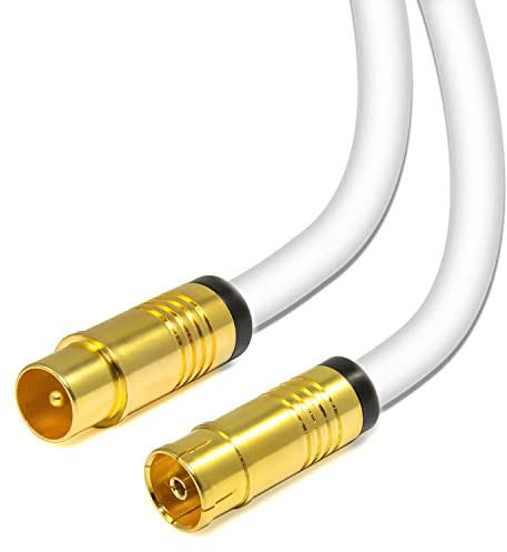 Sterndiscount 4m Antennenkabel TV Kabel HDTV Full HD UHD 4K TV-Stecker (gerade) zu TV-Buchse 5 Fach geschirmt 135dB Fernsehkabel Koaxialkabel DVB-C DVB-T2 Radio DAB - Weiß (4m)