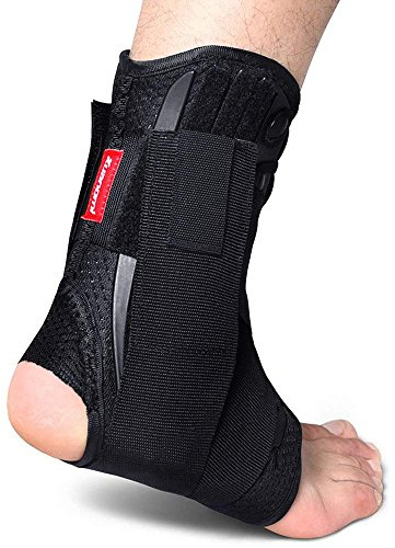 Kuangmi Ankle Brace Lace Up with Side Stabilizers and Cross Auxiliary Fixing Belt Strength Protection 1 Piece (Large)