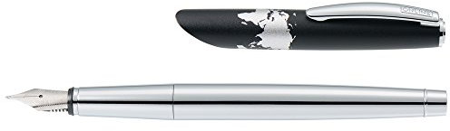 ONLINE Füllhalter World Pen aus purem Aluminium, Iridium-Feder Strichstärke M (mittel), Standardpatronen, Geschenkbox, schwarz
