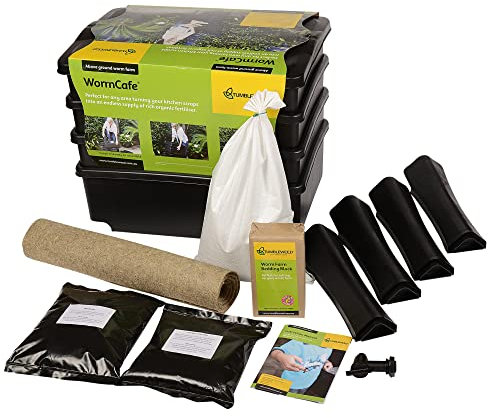 Natursache Wurmkomposter „Wormcafé“ mit 1000 Kompostwürmern und Zubehör I Komposter aus recyceltem Plastik I Komposterde schnell und einfach herstellen I Ideal als Balkon-, Küchen- und Gartenkomposter