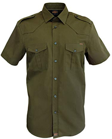 ROCK-IT Apparel Herren Kurzarm Hemd | Made in Europe | Leichtes Sommer Worker Shirt, Freizeithemd & Arbeitshemd | 100% Baumwolle | Schulterklappen, Knopfleiste & Extra Große Taschen | Olive | XXL