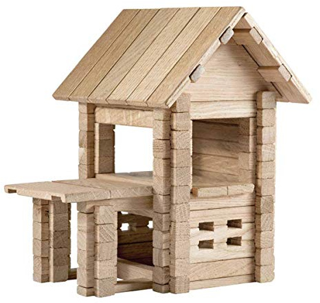Igroteco® Häuschen 102 Teile Bausatz aus umweltfreundlichem Holz | Bausteine aus Eichenholz | unlackiert und unbemalt | Holzspielzeug aus Eiche