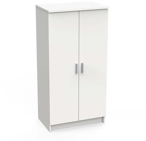 Multifunktions-Kleiderschrank mit zwei Türen mit sechs Einlegeböden, Farbe Weiß, Maße 55 x 108 x 36 cm