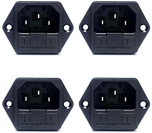 CESS Screw Mount AC Power Inlet with Fuse Holder,Socket Type, Black - 4 PACK