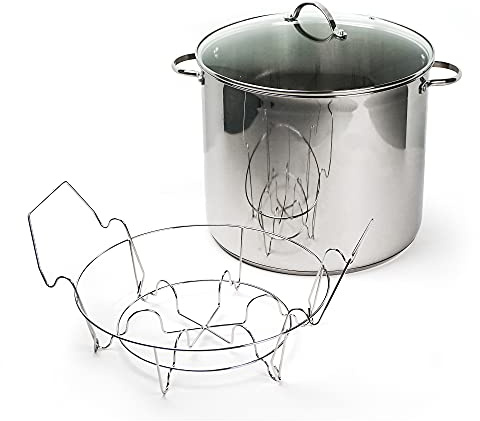 RSVP International Endurance Water Bath Canner, Stainless Steel, 20 Quart | Includes 7 Jar Canning Rack | Can Fruits, Vegetables, Jams, Pickles & More | Dishwasher Safe & Heat Resistant