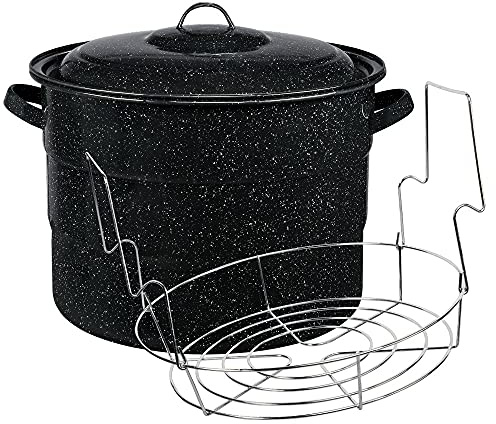 Granite Ware Enamel on Steel 21.5-Quart Water Bath Canner with lid & Jar Rack, Speckled Black