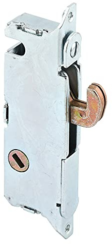 Prime-Line E 2014 Einsteckschloss, verstellbarer, federbelasteter Hakenriegel für Holz-, Aluminium- und Vinyl-Schiebetüren,93,6 mm Mittenabstand, 45°-Schlüsselführung, runde Frontplatte (Einzelpack)
