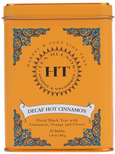 Harney & Sons Harney y sus hijos descafeinado canela caliente, decaf con sabor a negro por lata Canela 1 paquete