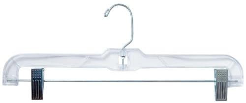 NAHANCO 600RCLH Plastic Skirt/Pant Hanger with Long Metal Swivel Hook and Pinch Clips, Heavy Weight, 14, Clear (Pack of 100)