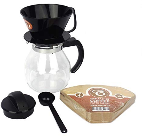 Edesia Espress - Set zur manuellen Kaffeezubereitung - Kanne mit Filteraufsatz - 100 Filtertüten gratis - 1 l/4 Tassen