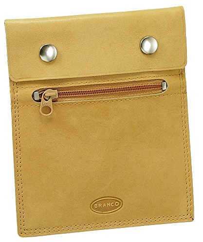 Branco Leder Brustbeutel mit Reißverschlussfach Reise Brusttasche inkl. Halsband Natur/Beige