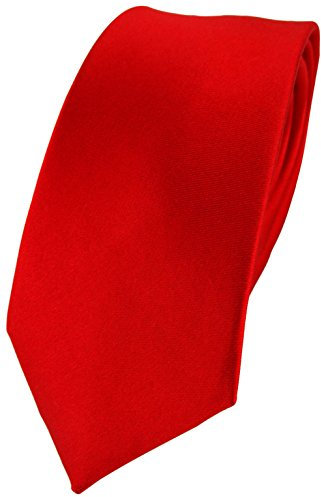 TigerTie Schmale Satin Seidenkrawatte rot blutrot Uni - Krawatte 100% Seide
