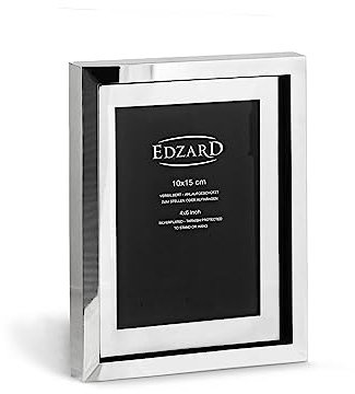 EDZARD Bilderrahmen Caserta mit Glas-Passepartout für Foto 10 x 15 cm, edel versilbert, anlaufgeschützt