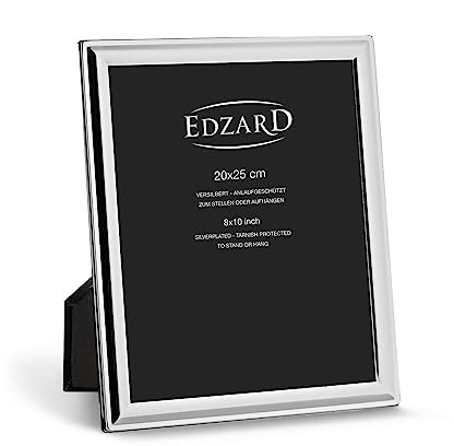 EDZARD Bilderrahmen Terni (Foto 20x25 cm) versilbert anlaufgeschützt | Silberrahmen für Fotos 20x25 cm, Samtrücken, 2 Aufhänger, zum Stellen und Hängen, Fotorahmen, Portraitrahmen
