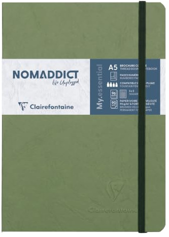 Clairefontaine 793423C Notizbuch AgeBag My Essentials, DIN A5, 14,8 x 21 cm, 96 Blatt kariert, nummeriert, 90g, 1 Stück, grün