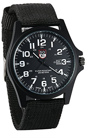 JewelryWe Reloj Deportivo Digital Hombre, 24H Sencillo Reloj Grande, Correa de Nylon Números Arábigos con Calendario, Cuarzo Reloj Unisex, Color Negro Verde Marrón
