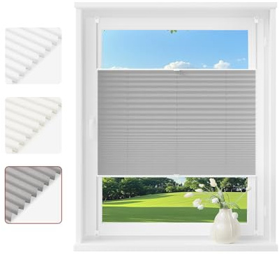WOLTU Plissee Klemmfix ohne Bohren, Crushed-Optik, 85 x 130 cm, Grau | Blickdicht und lichtdurchlässig, Sichtschutz und Sonnenschutz, Faltrollo für Fenster & Tür, einfache Montage