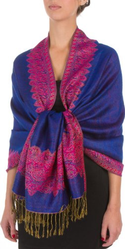 Sakkas 178cm x 71cm Dessins bordures Double épaisseur Type Tissé Pashmina Châle/Echarpe/Etole (20+ Couleurs)