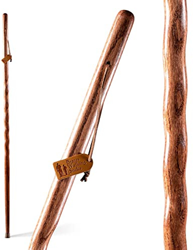 Brazos Handcrafted Wood Walking Stick, Twisted Oak, Backpacker Style Handle, for Men & Women, Made in the USA, Red, 55