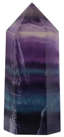 Rockcloud Flourite Healing Crystal Point Faceted Prism Wand Carved Reiki Stone Figurine
